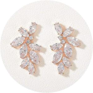 imageSWEETV Marquise Wedding Bridal Earrings for Brides Bridesmaids Crystal Cubic Zirconia Cluster Stud Earrings for Women Prom Party Jewelry GiftsRose Gold
