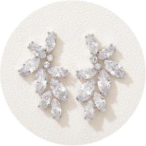 imageSWEETV Marquise Wedding Bridal Earrings for Brides Bridesmaids Crystal Cubic Zirconia Cluster Stud Earrings for Women Prom Party Jewelry GiftsSilver