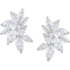 imageSWEETV Marquise Wedding Earrings for Brides Bridesmaids Cubic Zirconia Bridal Earrings Rhinestone Cluster Stud Earrings for Women Prom Party Jewelry GiftsStyle1Silver