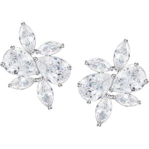 imageSWEETV Marquise Wedding Earrings for Brides Bridesmaids Cubic Zirconia Bridal Earrings Rhinestone Cluster Stud Earrings for Women Prom Party Jewelry GiftsStyle2Silver