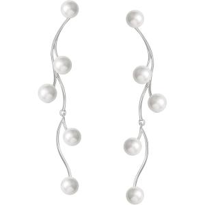imageSWEETV Silver Pearl Drop Dangle Earrings for Women Pearl Wedding Bridal Earrings for Brides BridesmaidsProm Formal Jewelry GiftsSilver