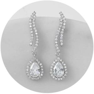 imageSWEETV Teardrop Bridal Earrings for Wedding Brides Bridesmaids Pear Shaped Dangle Drop Earrings for Women Prom Formal PartyStyle1