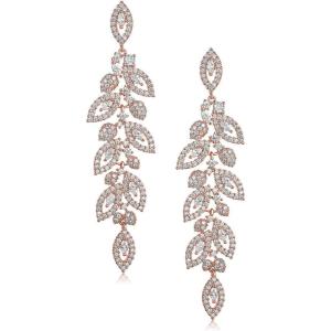 imageSWEETV Wedding Bridal Chandelier Earrings Crystal Rhinestone Drop Dangle Earrings for Women Brides01Rose Gold