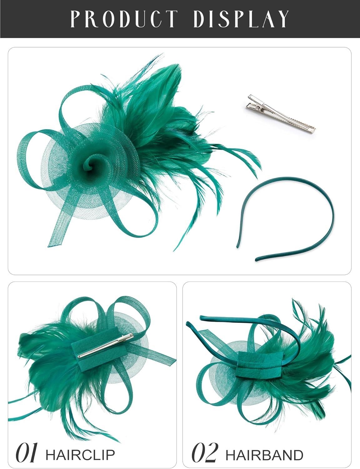 imageSWEETV Tulle Fascinators for Women Tea Party Hats for Kentucky Fascinators Derby Cocktail Wedding Fancy Dress PartyPeacock Green