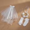imageSWEETV 6 Pcs First Communion Veil Set for Girls 1st Communion Bow Veil Headpiece Accessories Set White Lace Veil Flower CrownWhite