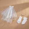 imageSWEETV 6 Pcs First Communion Veil Set for Girls 1st Communion Bow Veil Headpiece Accessories Set White Lace Veil Flower CrownWhite