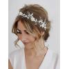 imageSWEETV FlowerLeaf Bridal Headpieces for Wedding Hair Band for Brides Headband Rhinestone Wedding Headband Silver Flower Girl Bridesmaid Hair Vine