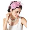 imageSWEETV Tulle Fascinators for Women Tea Party Hats for Kentucky Fascinators Derby Cocktail Wedding Fancy Dress PartyLight Pink