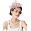 imageSWEETV Tulle Fascinators for Women Tea Party Hats for Kentucky Fascinators Derby Cocktail Wedding Fancy Dress PartyPink