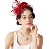 imageSWEETV Tulle Fascinators for Women Tea Party Hats for Kentucky Fascinators Derby Cocktail Wedding Fancy Dress PartyRed