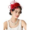 imageSWEETV Tulle Fascinators for Women Tea Party Hats for Kentucky Fascinators Derby Cocktail Wedding Fancy Dress PartyRed