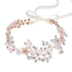 imageSWEETV Bridal Headband Wedding Headpiece for Bride Hair Accessories for Wedding Hair Pieces Crystal Pearl Hair Vine GoldRose Gold