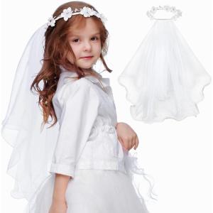 imageSWEETV First Communion Veil 1st Communion Veils For Kids Flower Girl Bow Headband Veil Holy Headpiece Wedding Catholic PartyWhite
