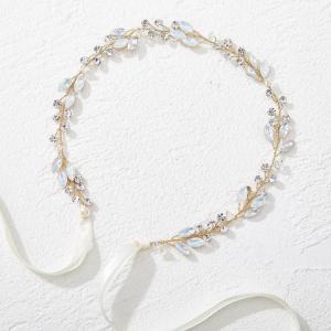imageSWEETV Leaf Wedding Headpieces for Bride Opal Bridal Headband with Crystal Women Handmade Wedding Hair Accessories