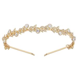 imageSWEETV Rhinestone Bridal Headband Gold Crystal Tiara for Women Wedding Headband for Bride Hair Accessories for Prom Birthday PartyGold