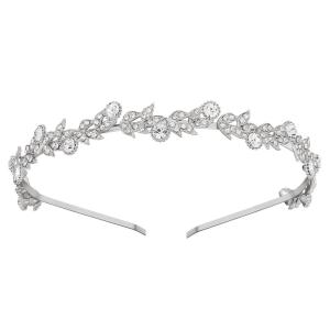 imageSWEETV Rhinestone Bridal Headband Gold Crystal Tiara for Women Wedding Headband for Bride Hair Accessories for Prom Birthday PartySilver