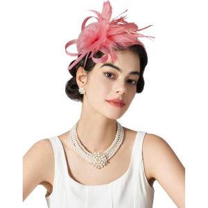 imageSWEETV Tulle Fascinators for Women Tea Party Hats for Kentucky Fascinators Derby Cocktail Wedding Fancy Dress PartyCoral