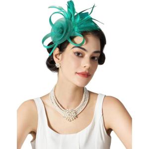 imageSWEETV Tulle Fascinators for Women Tea Party Hats for Kentucky Fascinators Derby Cocktail Wedding Fancy Dress PartyPeacock Green