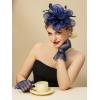 imageSWEETV Fascinators Hats for Women Tea Party Hat and Gloves Set for Kentucky Derby Cocktail Wedding Fancy Dress PartyBlue