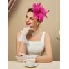 imageSWEETV Fascinators Hats for Women Tea Party Hat and Gloves Set for Kentucky Derby Cocktail Wedding Fancy Dress PartyFuchsia