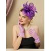 imageSWEETV Fascinators Hats for Women Tea Party Hat and Gloves Set for Kentucky Derby Cocktail Wedding Fancy Dress PartyPurple