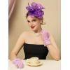 imageSWEETV Fascinators Hats for Women Tea Party Hat and Gloves Set for Kentucky Derby Cocktail Wedding Fancy Dress PartyPurple
