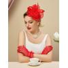 imageSWEETV Fascinators Hats for Women Tea Party Hat and Gloves Set for Kentucky Derby Cocktail Wedding Fancy Dress PartyRed