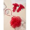 imageSWEETV Fascinators Hats for Women Tea Party Hat and Gloves Set for Kentucky Derby Cocktail Wedding Fancy Dress PartyRed