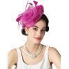 imageSWEETV Flower Sinamay Tea Party Fascinators for Women Kentucky Derby Hats for Church Cocktail Wedding Fancy Dress PartyRose Red