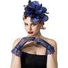 imageSWEETV Fascinators Hats for Women Tea Party Hat and Gloves Set for Kentucky Derby Cocktail Wedding Fancy Dress PartyBlue
