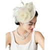 imageSWEETV Flower Sinamay Tea Party Fascinators for Women Kentucky Derby Hats for Church Cocktail Wedding Fancy Dress PartyBeige