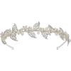 imageSWEETV Pearl Bridal Headband Silver Tiara for Bride Headpiece Crystal Leaf Wedding Hair Accessories Jewelry Tiaras for Women