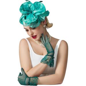 imageSWEETV Fascinators Hats for Women Tea Party Hat and Gloves Set for Kentucky Derby Cocktail Wedding Fancy Dress PartyGreen