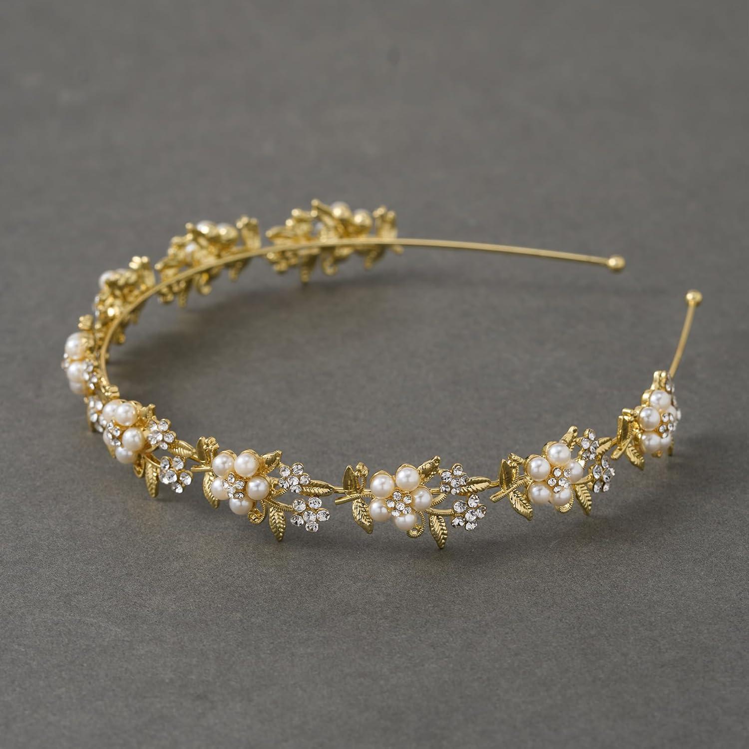 imageSWEETV Bridal Headband Wedding Headpieces for Bride Wedding Headband for Women Rhinestone Bridal Hair Accessories Vintage Style GoldGold 1