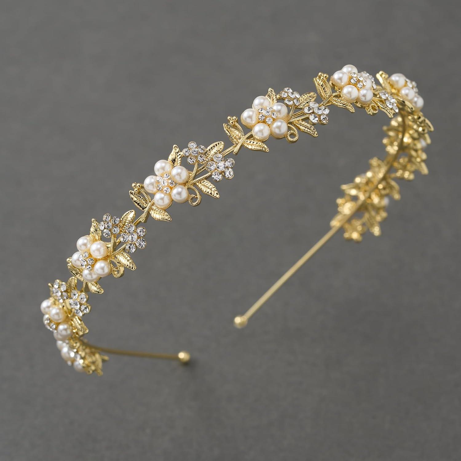 imageSWEETV Bridal Headband Wedding Headpieces for Bride Wedding Headband for Women Rhinestone Bridal Hair Accessories Vintage Style GoldGold 1