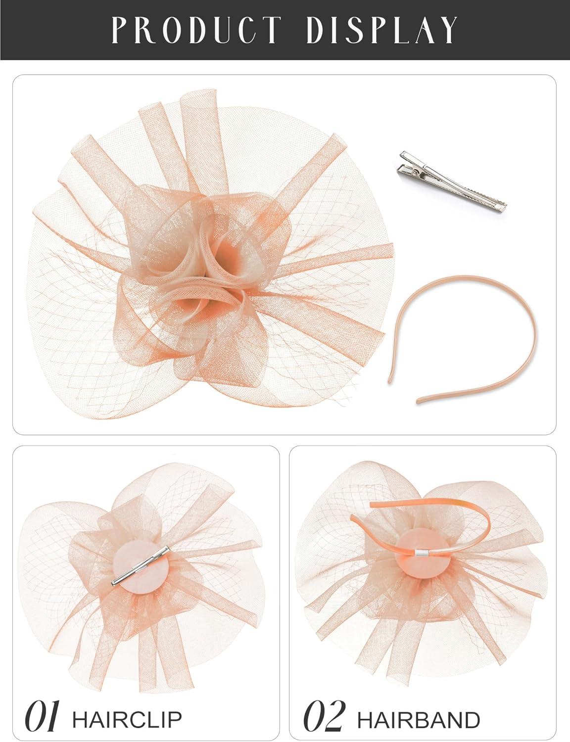 imageSWEETV Flower Fascinators Tea Party Hats for Women Formal Headwear for Kentucky Derby Cocktail Wedding Fancy Dress PartyPeach