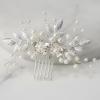 imageSWEETV Bridal Hair Comb Bendable Pearl Crystal Hair Accessory Leaf Hair Piece Vintage Wedding Hair Accessories for Brides Bridesmaids Women GirlsSliver01