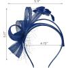 imageSWEETV Fascinators Headband with Feather Womens Tea Party Hat for Kentucky Derby Cocktail Wedding Fancy Dress PartyNavy Blue