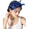 imageSWEETV Fascinators Headband with Feather Womens Tea Party Hat for Kentucky Derby Cocktail Wedding Fancy Dress PartyNavy Blue