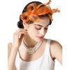 imageSWEETV Fascinators Headband with Feather Womens Tea Party Hat for Kentucky Derby Cocktail Wedding Fancy Dress PartyOrange