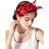imageSWEETV Fascinators Headband with Feather Womens Tea Party Hat for Kentucky Derby Cocktail Wedding Fancy Dress PartyRed