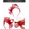 imageSWEETV Fascinators Headband with Feather Womens Tea Party Hat for Kentucky Derby Cocktail Wedding Fancy Dress PartyRed