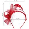 imageSWEETV Fascinators Headband with Feather Womens Tea Party Hat for Kentucky Derby Cocktail Wedding Fancy Dress PartyRed