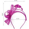 imageSWEETV Fascinators Headband with Feather Womens Tea Party Hat for Kentucky Derby Cocktail Wedding Fancy Dress PartyRose Red