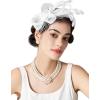 imageSWEETV Fascinators Headband with Feather Womens Tea Party Hat for Kentucky Derby Cocktail Wedding Fancy Dress PartyWhite