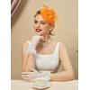 imageSWEETV Fascinators Pillbox Hats for Women Tea Party Hat and Short Lace Gloves Set Perfect for Kentucky Derby CocktailOrange