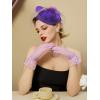 imageSWEETV Fascinators Pillbox Hats for Women Tea Party Hat and Short Lace Gloves Set Perfect for Kentucky Derby CocktailPurple