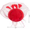 imageSWEETV Fascinators Pillbox Hats for Women Tea Party Hat and Short Lace Gloves Set Perfect for Kentucky Derby CocktailRed