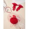 imageSWEETV Fascinators Pillbox Hats for Women Tea Party Hat and Short Lace Gloves Set Perfect for Kentucky Derby CocktailRed