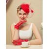 imageSWEETV Fascinators Pillbox Hats for Women Tea Party Hat and Short Lace Gloves Set Perfect for Kentucky Derby CocktailRed